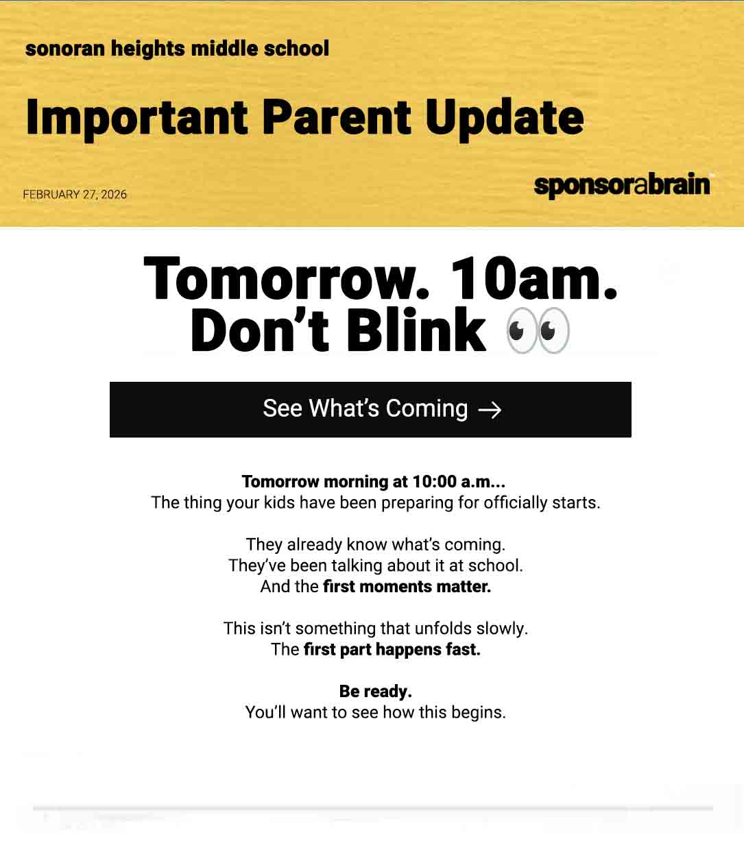 Important Parent Update - Sponsor A Brain