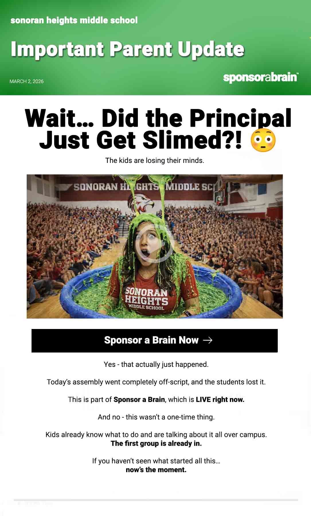 Important Parent Update - Sponsor A Brain